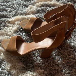Nude faux suede tassels heeled sandals